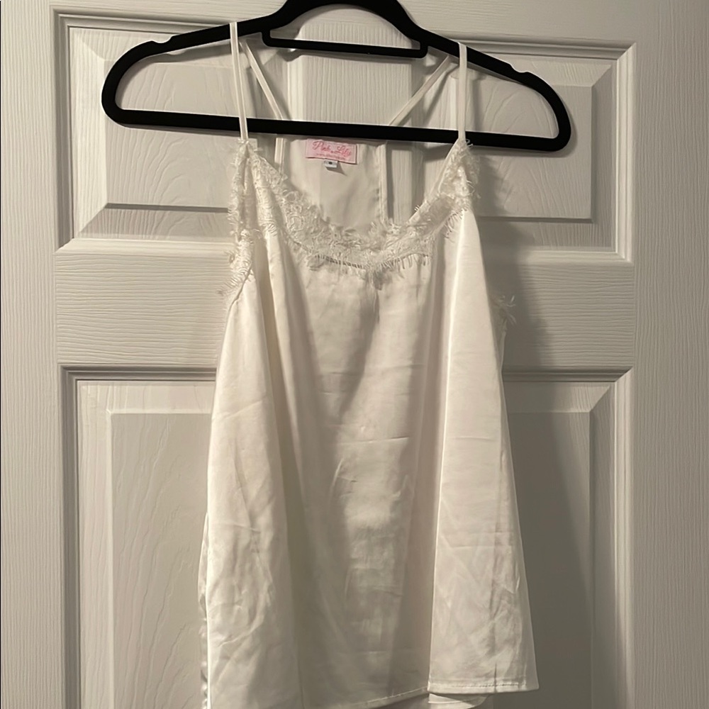 Pink Lily white lace camisole